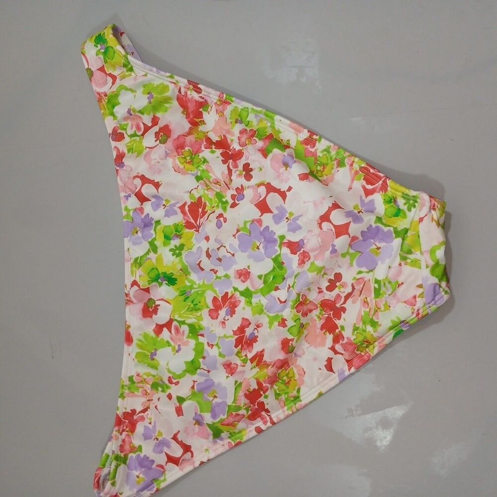 Shade & Shore Large 12-14 Multi Floral Side Ring High Leg Bikini Swim Bottom - Picture 5 of 5